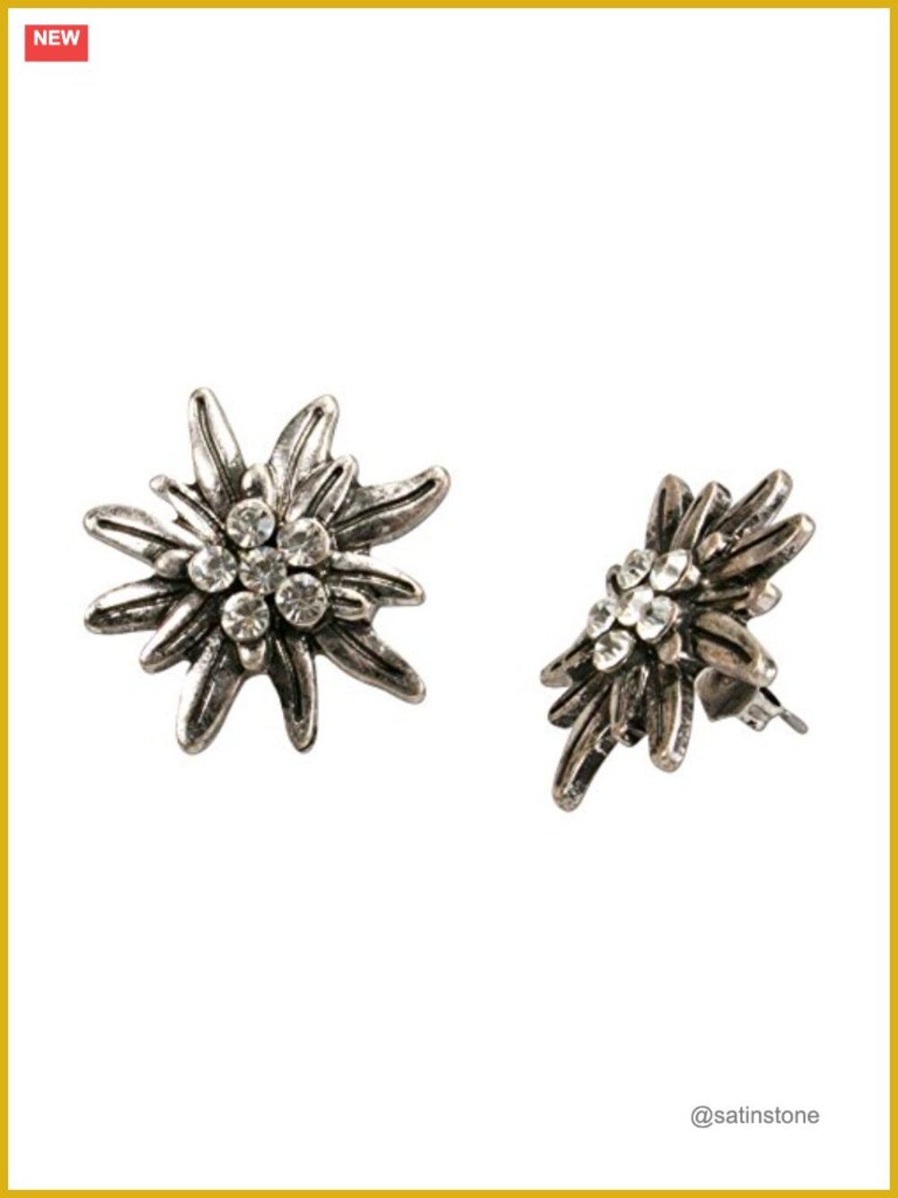 Traditional Bavarian Rhinestone Edelweiss Stud Earrings for Dirndl Oktoberfest